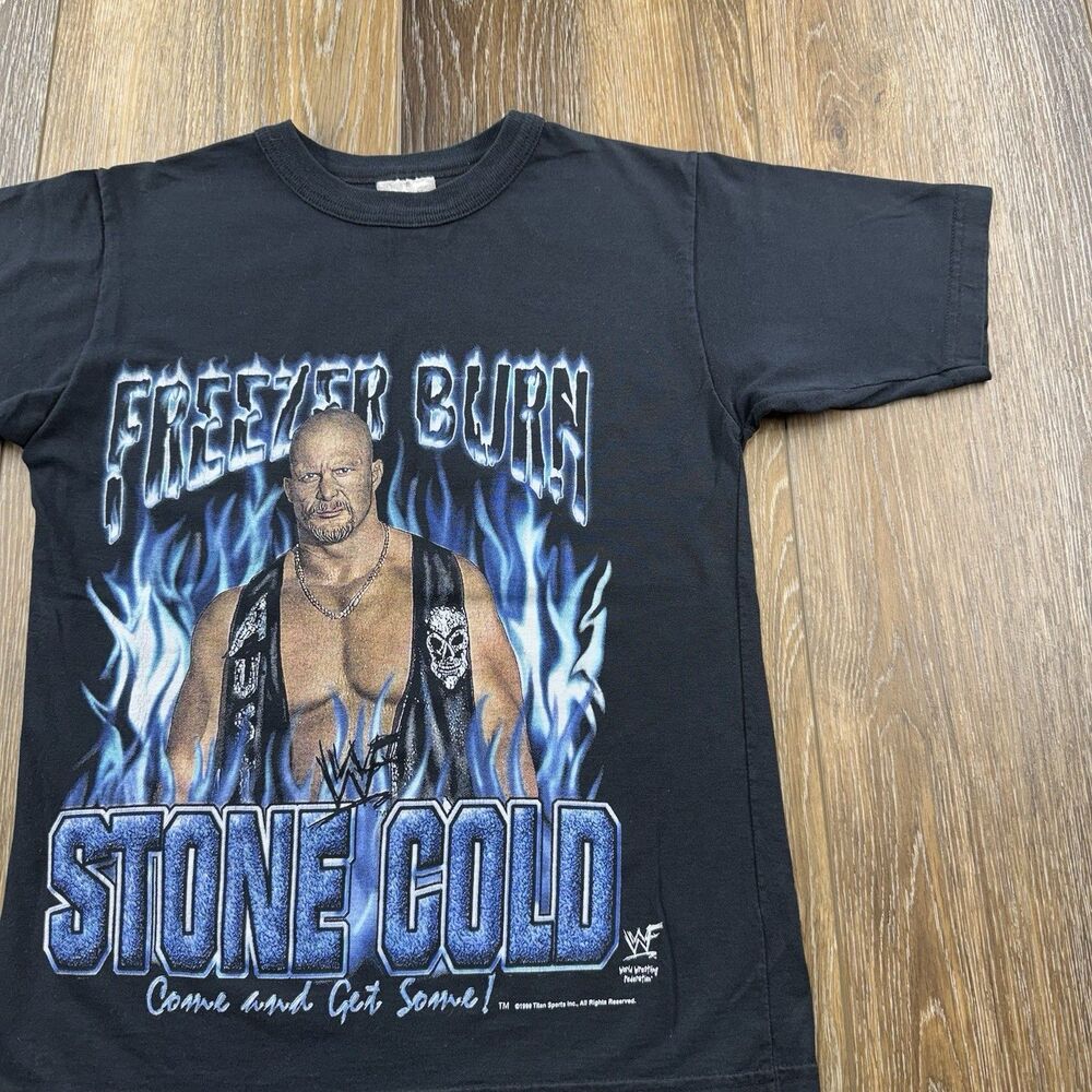 Vintage Stone Cold Steve Austin Shirt Youth M 10/12 Black Freezer Burn 1999 WWE